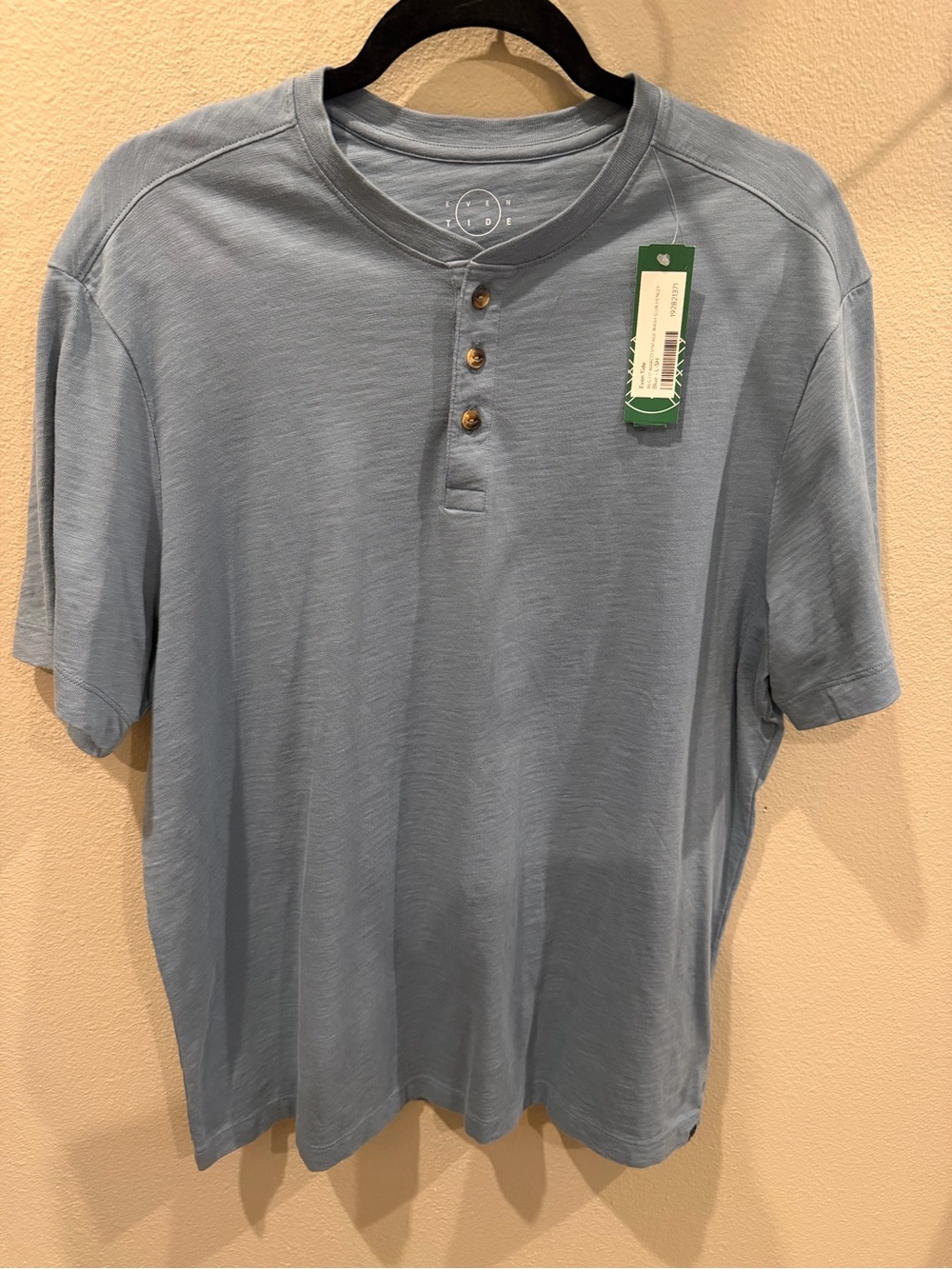 Men's Short-Sleeve Even Tide Henley Shirt in Light Blue L NWT